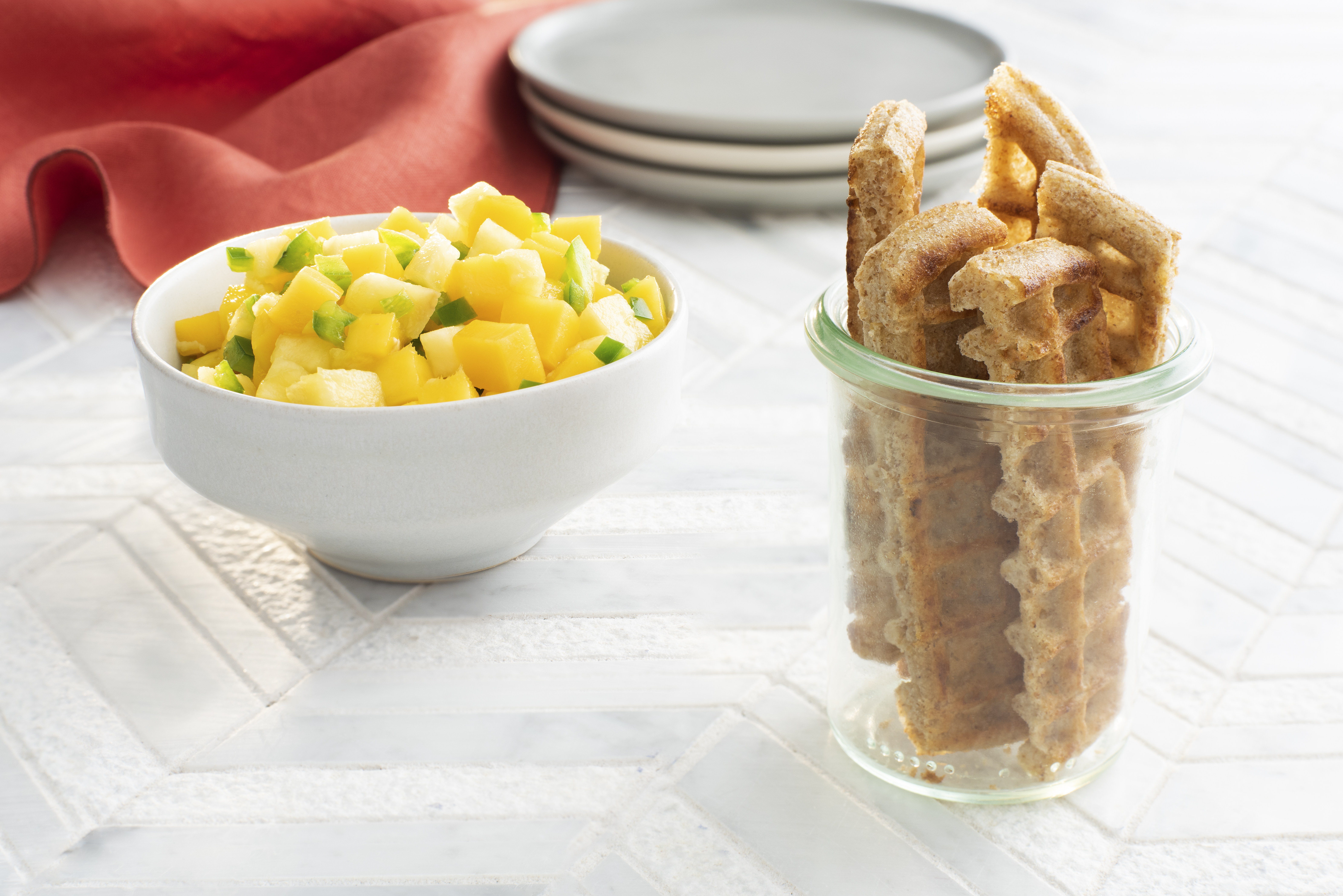 Savory Waffle Sticks with Fruit Salsa