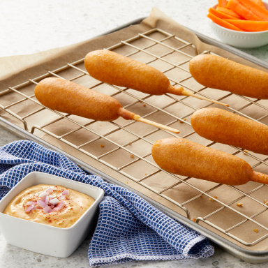 Corn Dogs with Mustard-Onion Sauce