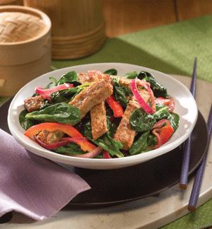 Spicy Spinach Salad with Asian Veggie Patties Recipe