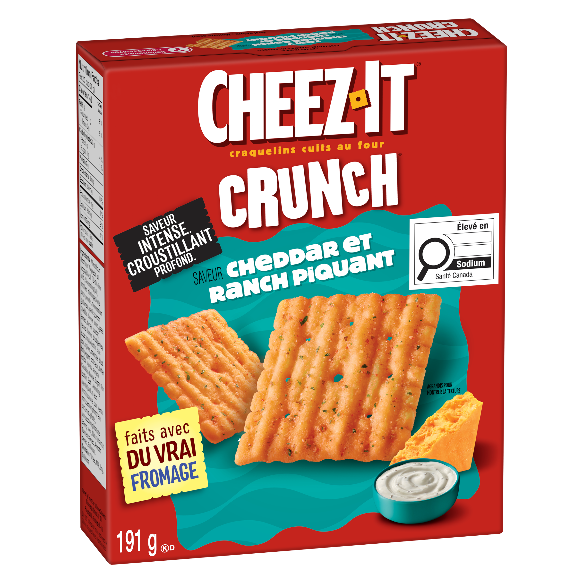 Craquelins CHEEZ-IT CRUNCH* Saveur Cheddar et ranch piquant