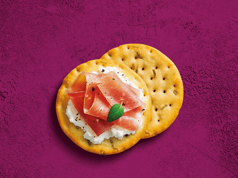 Toasteds® Crackers topped with Prosciutto & Ricotta