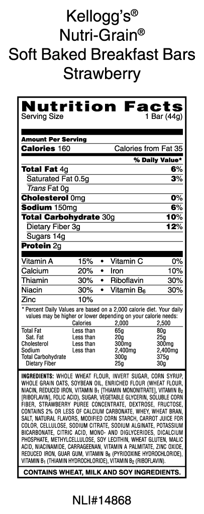 nutri grain strawberry nutrition facts