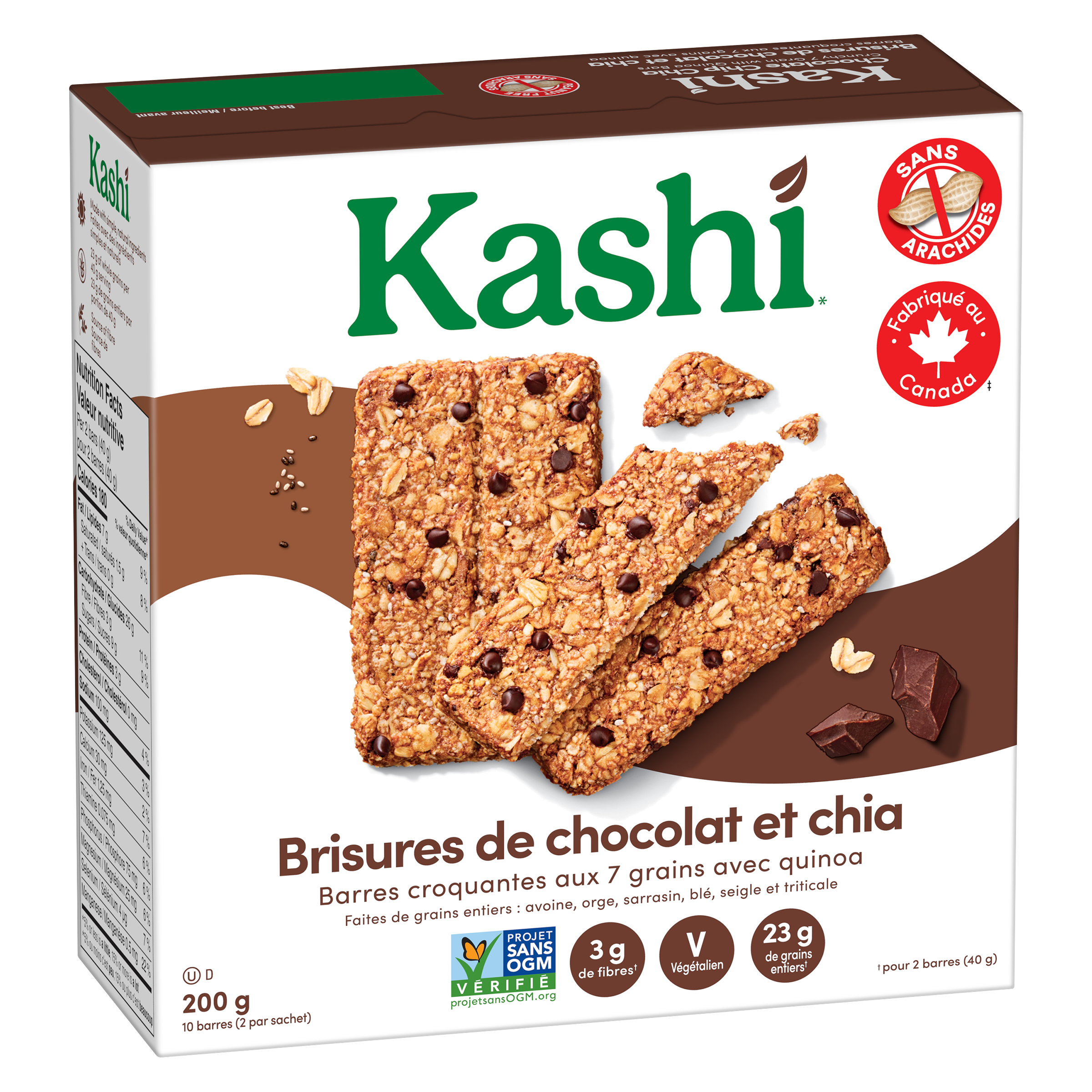 Barres croquantes aux 7 grains avec quinoa Kashi* Brisures de chocolat et chia