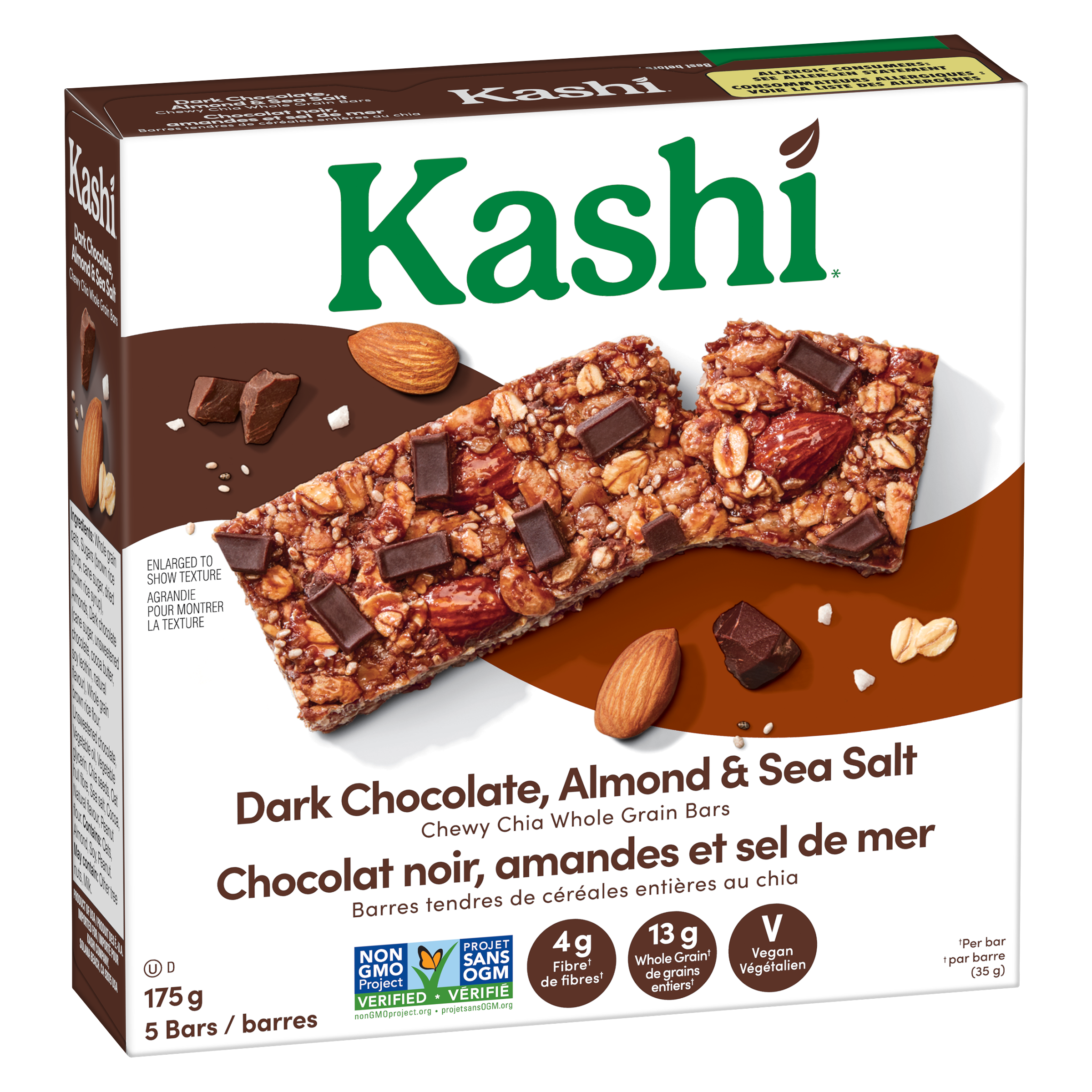 Barres tendres granola au chia Kashi* Chocolat noir, amandes et sel de mer