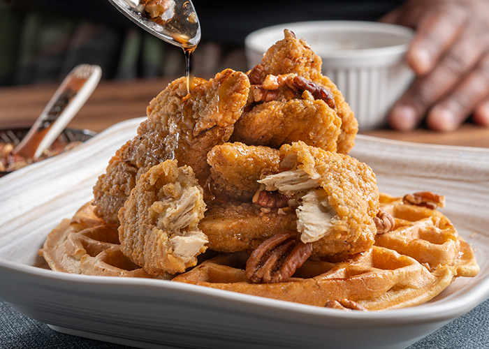 Chik'n & Waffles with Honey Thyme Butter