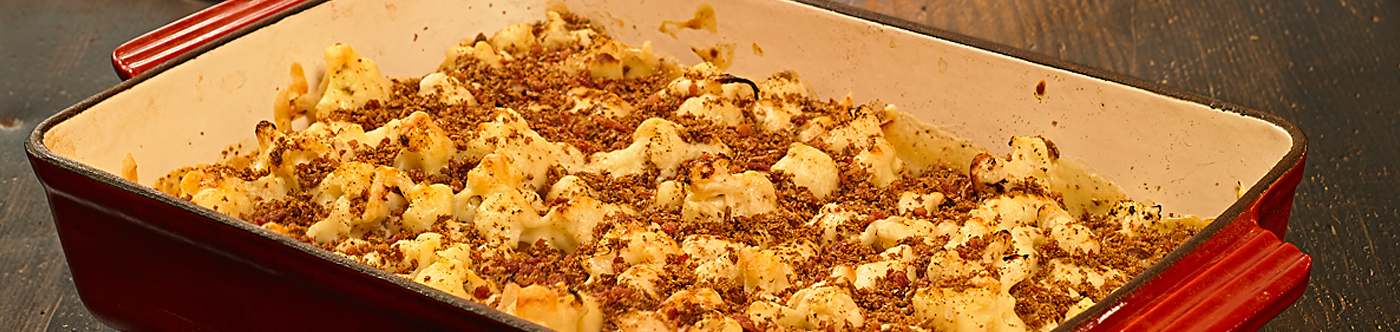 Cauliflower and Bacon Gratin with All-Bran Breadcrumbs
