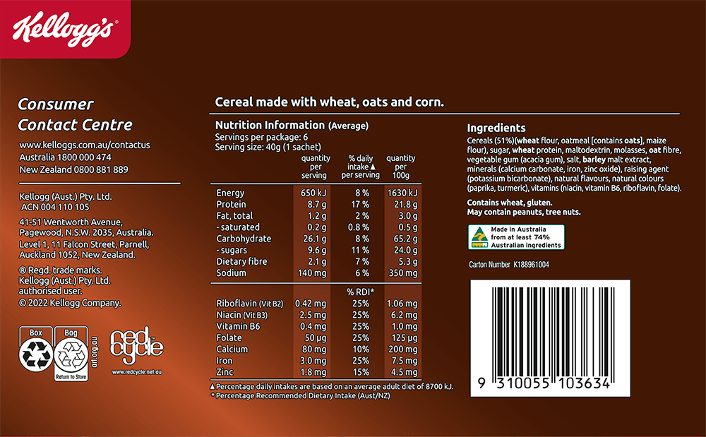 Nutri Grain Nutritional Information Per 100g Nutrition Ftempo