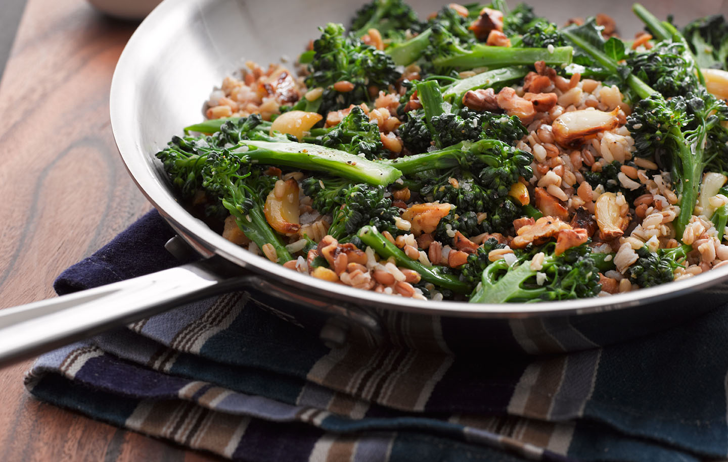 Sautéed Broccolini with Roasted Garlic, Kashi® Pilaf, and Walnuts Recipe