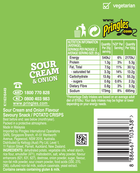 Pringles Sour Cream And Onion Nutrition Information Nutrition Ftempo